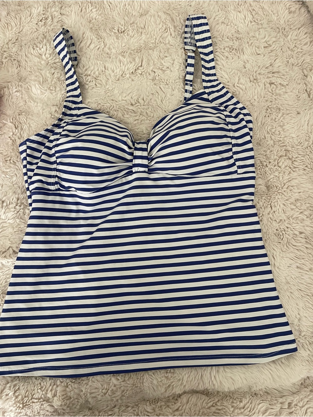 Navy and White Striped Tank Top with Supportive Cups